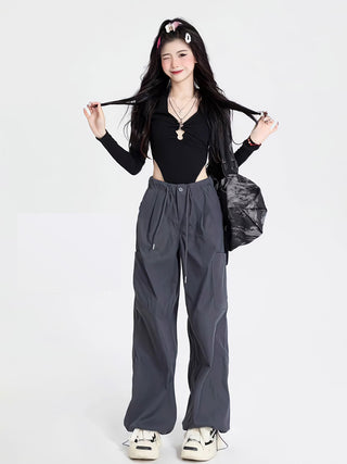 High waist casual loose cargo pants