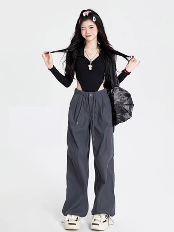 High waist casual loose cargo pants