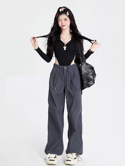 High waist casual loose cargo pants