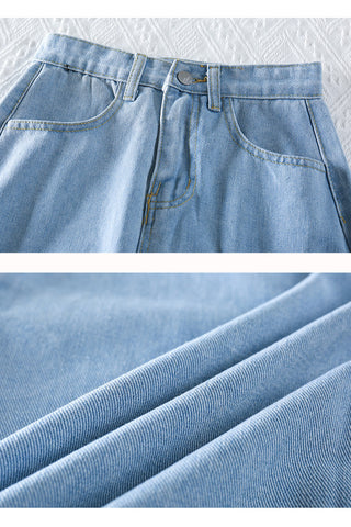 Mid-length retro embroidery floret denim skirt