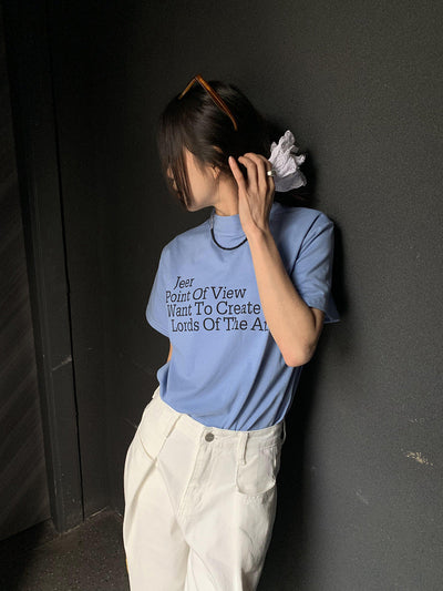 turtleneck letter print t-shirt