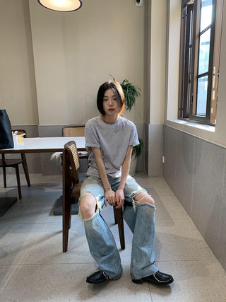 washed ripped high waist loose jeans