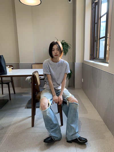 washed ripped high waist loose jeans