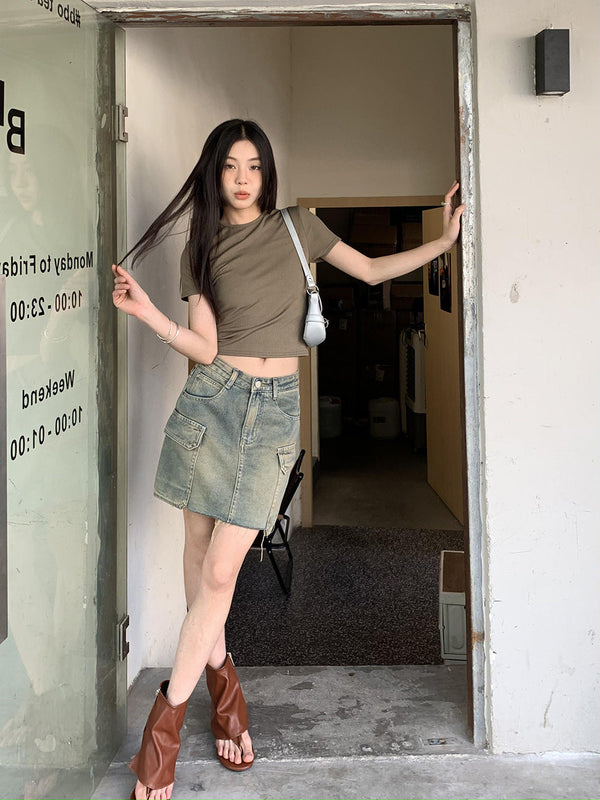 retro denim short skirt