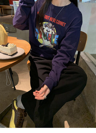 loose cartoon graphic print long sleeve top